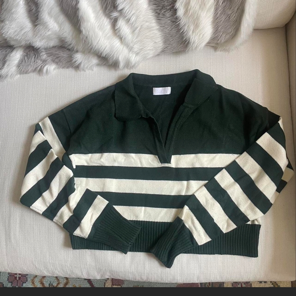 Striped Green and White Women's Sweater